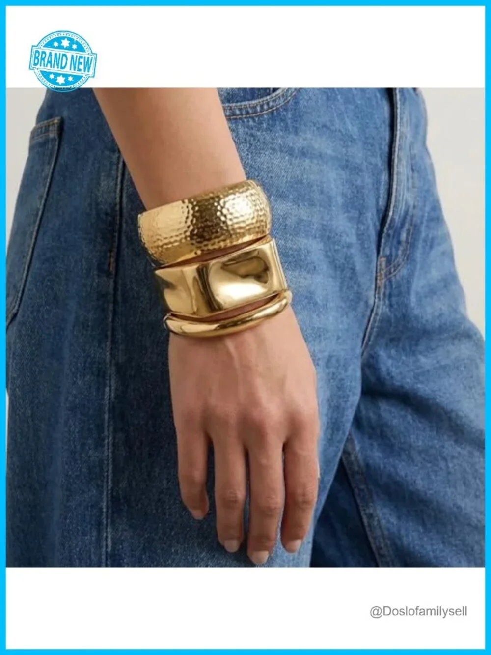 3Pcs Chunky Gold Plated Bangle Bracelets Set Stackable Cuff Bangles